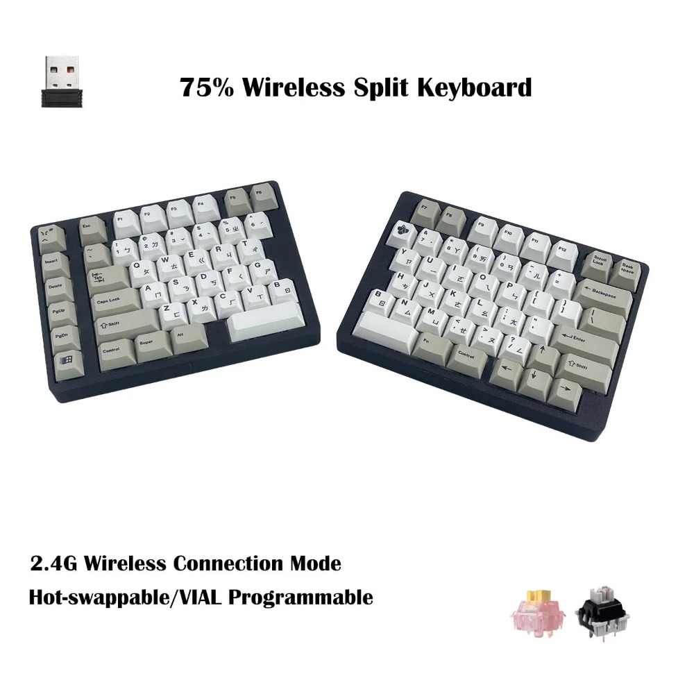 Tablet Accessories Uk - WS75 Эргономичная раздельная механическая клавиатура, беспроводная,